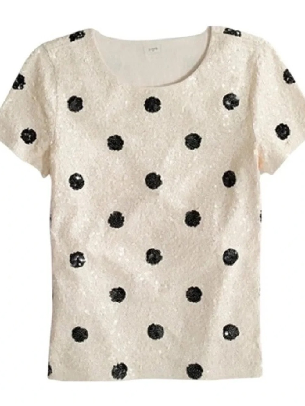 Cream Polka Dot Short Sleeve Sequin Top